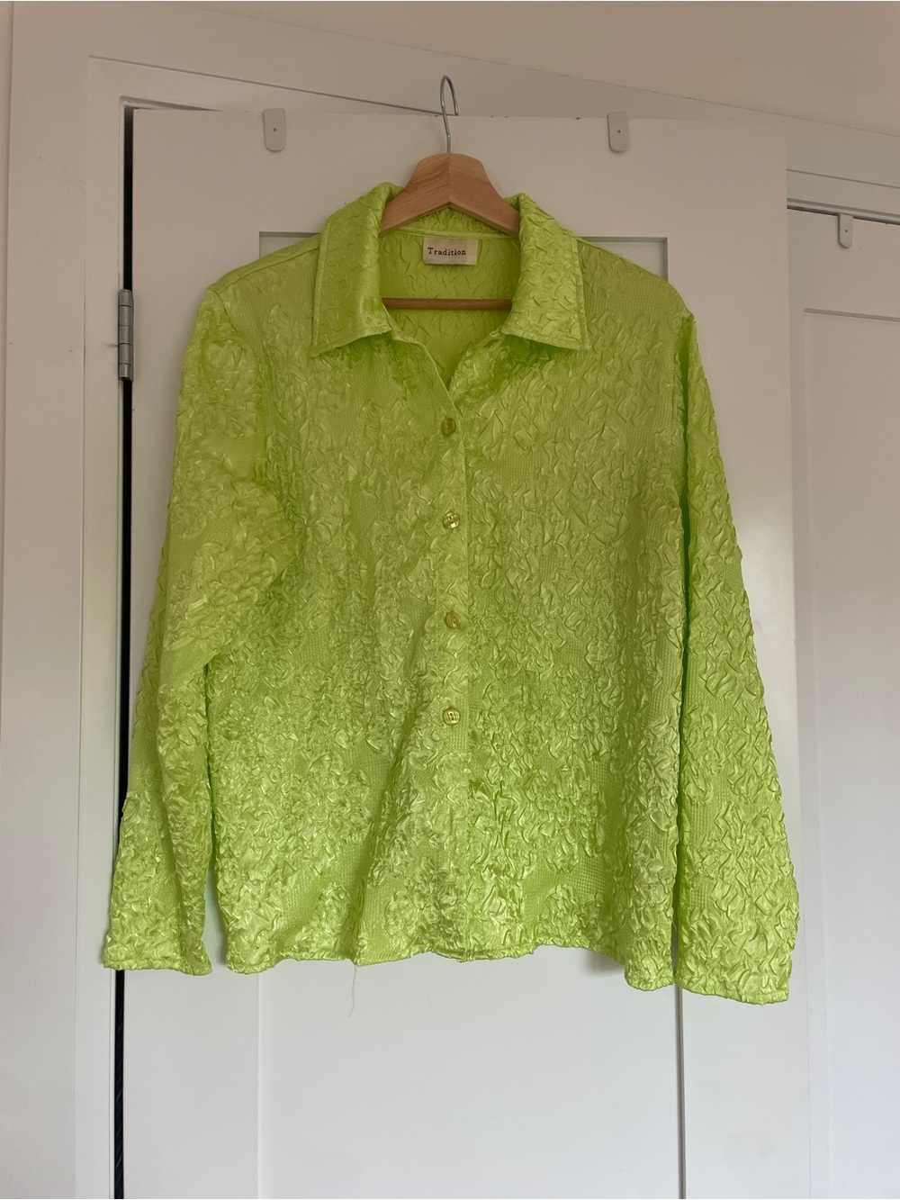 Textured Lime Green Button-Up Shirt Jacket